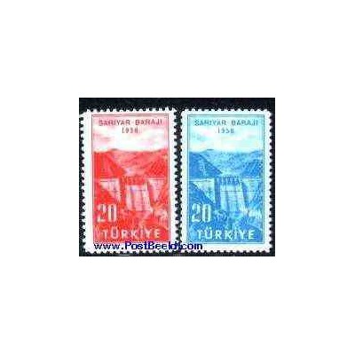 تمبر خارجی - 2 عدد تمبر سد ساریار - ترکیه 1956