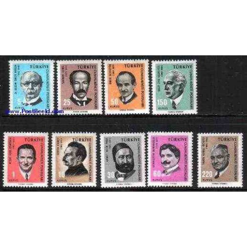 تمبر خارجی - 9 عدد تمبر چهره های سرشناس - ترکیه 1965