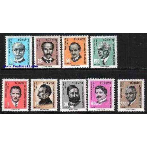 تمبر خارجی - 9 عدد تمبر چهره های سرشناس - ترکیه 1965 تمبر خارجی - 9 عدد تمبر چهره های سرشناس - ترکیه 1965