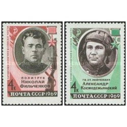 2 عدد تمبر قهرمانان جنگ جهانی دوم - شوروی 1969