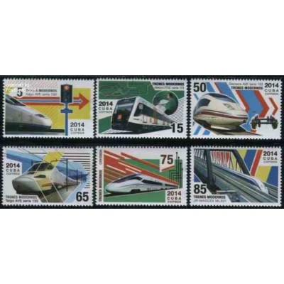 تمبر خارجی - 6 عدد تمبر حفاظت قطارهای مدرن - کوبا 2014