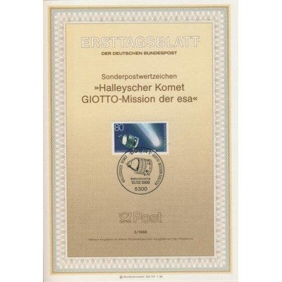 برگه اولین روز انتشار تمبر دنباله دار هالی - جمهوری فدرال آلمان 1986