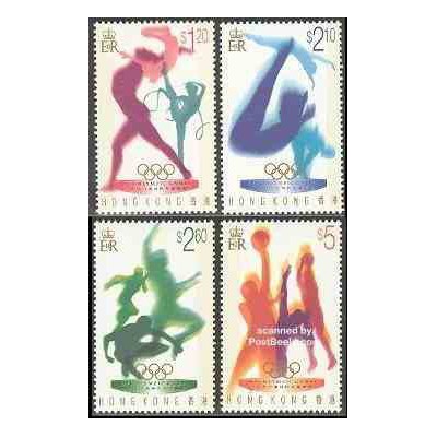 تمبر خارجی - 4 عدد تمبر المپیک آتلانتا - حلقه های المپیک طلائی - هنگ کنگ 1996