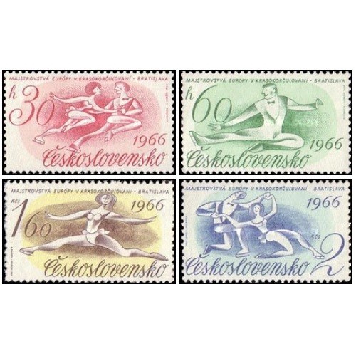 4 عدد تمبر مسابقات اسکیت بازی قهرمانی اروپا، براتیسلاوا - چک اسلواکی 1966 قیمت 4.2 دلار