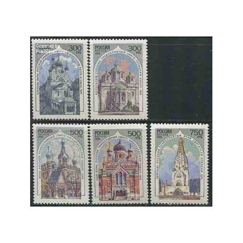 5 عدد تمبر کلیساهای خارجی - روسیه 1995