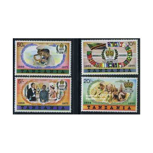 4 عدد تمبر 25 امین سالگرد سلطنت - تانزانیا 1977