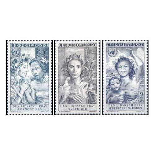 3 عدد تمبر دهمین سالگرد اعلامیه حقوق بشر - چک اسلواکی 1959 قیمت 2.5 دلار