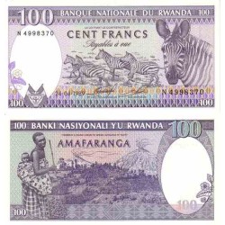 اسکناس 100 فرانک - رواندا 1989