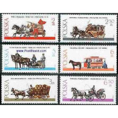 6 عدد تمبر وسائل نقلیه اسبی  - لهستان 1980