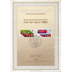 برگه اولین روز انتشار تمبرهای ورزشی - جمهوری فدرال آلمان 1986