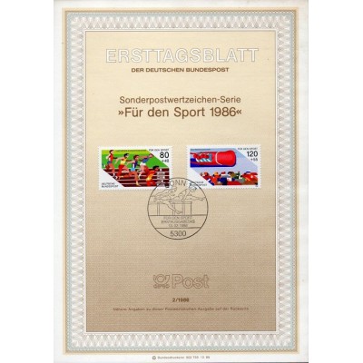 برگه اولین روز انتشار تمبرهای ورزشی - جمهوری فدرال آلمان 1986