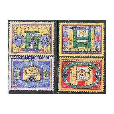 4 عدد تمبر دروازه های سنتی  - ماکائو 1998
