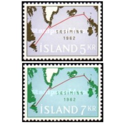 2 عدد تمبر نقشه ها - کابل تلفن اقیانوس اطلس - ایسلند 1962