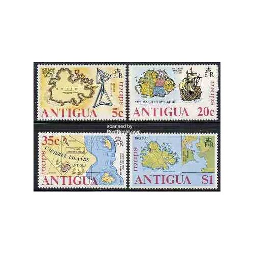 4 عدد تمبر نقشه ها - آنتیگوا 1975
