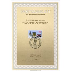 برگه اولین روز انتشار تمبر صدمین سالگرد صنعت خودرو - جمهوری فدرال آلمان 1986