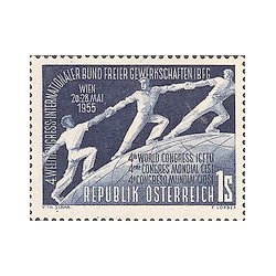 1 عدد تمبر چهارمین کنگره جهانی کنفدراسیون بین المللی اتحادیه های آزاد کارگری - اتریش 1955