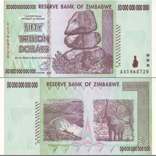 اسکناس 50تریلیون دلار- 50.000.000.000.000 دلار - زیمباوه 2005