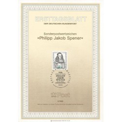 برگه اولین روز انتشار تمبر 350مین سالگرد تولد فیلیپ یاکوب اسپنر، متکلم - جمهوری فدرال آلمان 1985