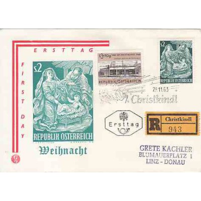 پاکت مهر روز - کریستمس  - اتریش 1963