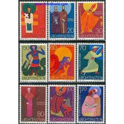 9 عدد تمبر تابلو نقاشی - سری پستی مذهب - لیختنشتاین 1967