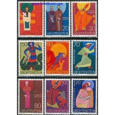 9 عدد تمبر تابلو نقاشی - سری پستی مذهب - لیختنشتاین 1967