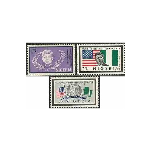 3 عدد تمبر یادبود پرزیدنت جان اف کندی - نیجریه 1964