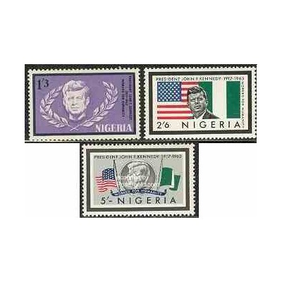 3 عدد تمبر یادبود پرزیدنت جان اف کندی - نیجریه 1964