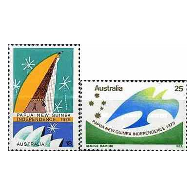 2 عدد تمبر استقلال پاپوا گینه نو - استرالیا 1975