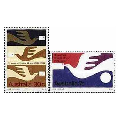 2 عدد تمبرصدمین سالگرد اتحادیه جهانی پست - استرالیا 1974