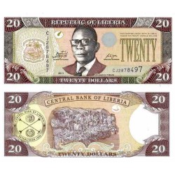 اسکناس 20 دلار - لیبریا 2011 آرم نقره ای بالای امضای راست دارای حروف CBL
