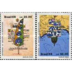 2 عدد تمبر صدمین سالگرد لغو برده داری - برزیل 1988