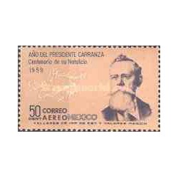 1 عدد تمبر پنجاهمین سالگرد هوانوردی مکزیک - رئیس جمهور کارانزا - پست هوائی - مکزیک 1960
