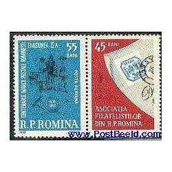 1 عدد تمبر روز تمبر با تب - صدمین سالگرد تمبر رومانی  - پست هوائی - رومانی 1962