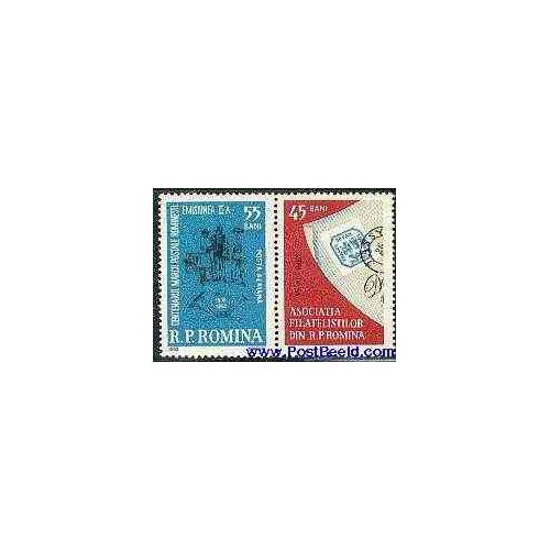 1 عدد تمبر روز تمبر با تب - صدمین سالگرد تمبر رومانی  - پست هوائی - رومانی 1962