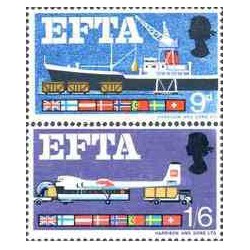 2 عدد تمبر انجمن تجارت آزاد اروپا EFTA - انگلیس 1967