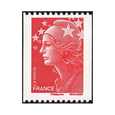 1 عدد تمبر سری پستی - 0.55 - قرمز - عمودی بدون دندانه -  ماریان و اروپا - فرانسه 2008