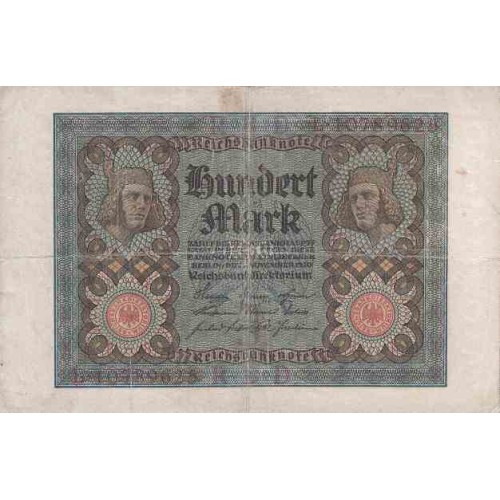 اسکناس 100 مارک - رایش آلمان 1920 سریال 8 رقمی - حرف چاپی J اسکناس 100 مارک - رایش آلمان 1920 سریال 8 رقمی - حرف چاپی J