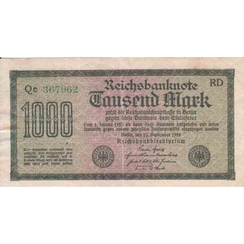 اسکناس 1000 مارک - رایش آلمان 1922 غیر بانکی - فیلیگران تصویر اسکناس 1000 مارک - رایش آلمان 1922 غیر بانکی - فیلیگران تصویر