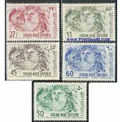 5 عدد تمبر موزائیک کاری های فیلاپلیس - پست هوائی - سوریه 1964