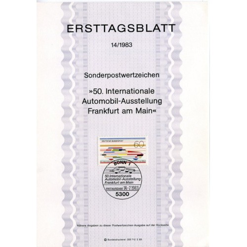 برگه اولین روز انتشار تمبر نمایشگاه خودرو  - جمهوری فدرال آلمان 1983