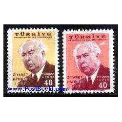 2 عدد تمبر بازدید رئیس جمهور آلمان - تئودور هویس - ترکیه 1957