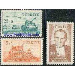3 عدد تمبر سالگرد جمهوری - ترکیه 1958