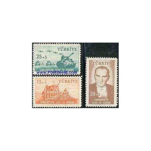 3 عدد تمبر سالگرد جمهوری - ترکیه 1958