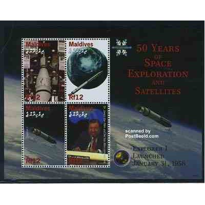 مینی شیت پنجاهمین سالگرد اکنشافات فضائی و ماهواره - سفینه اکسپلورر 1 - مالدیو 2008