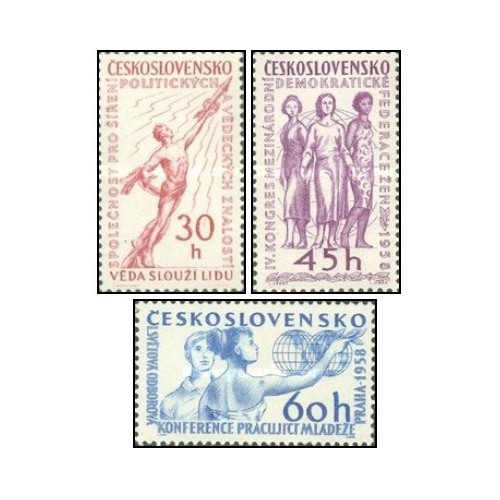 3 عدد  تمبر رویدادهای فرهنگی و سیاسی - چک اسلواکی 1958