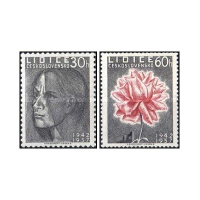 2 عدد  تمبر پانزدهمین سالگرد نابودی لیدیسه - چک اسلواکی 1957