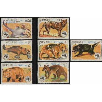 7 عدد تمبر حیوانات - نمایشگاه تمبر استرالیا Ausipex - لائوس 1984