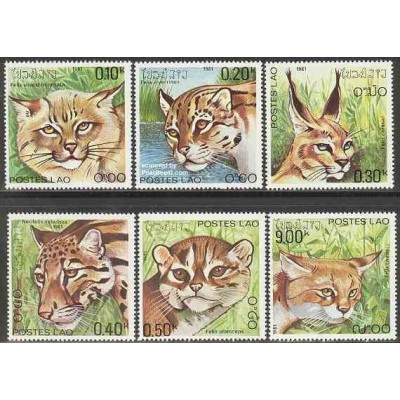6 عدد تمبر گربه های وحشی و گربه سانان - لائوس 1981