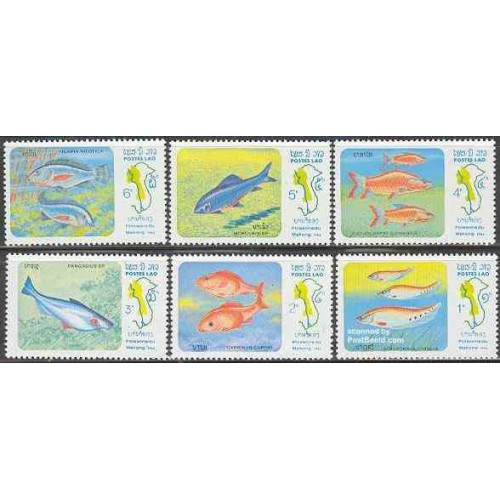 6 عدد تمبر ماهی میکونگ - لائوس 1983