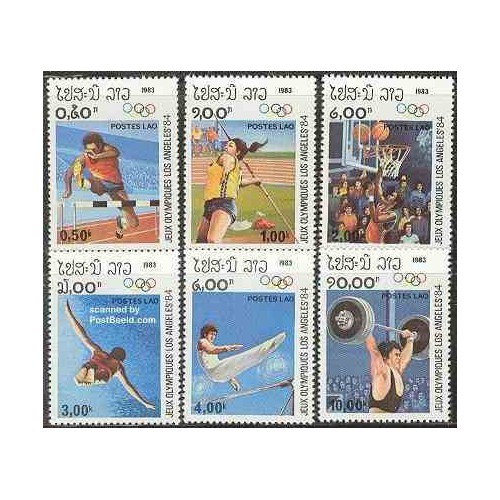 6 عدد تمبر بازیهای المپیک لس آنجلس 84 - لائوس 1983